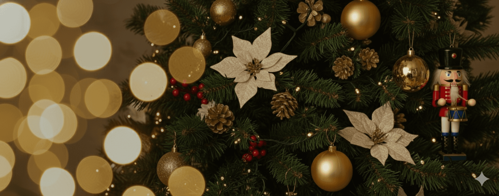 Guirlanda de Natal decorando uma porta com luzes ao fundo
